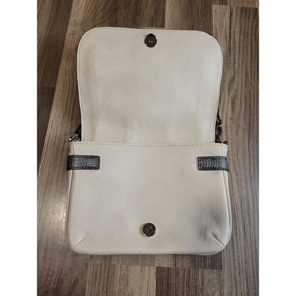 GUESS Leather Gray Cream Studded Handbag Purse Y2K Gunmetal Chain Handle - Picture 4 of 11